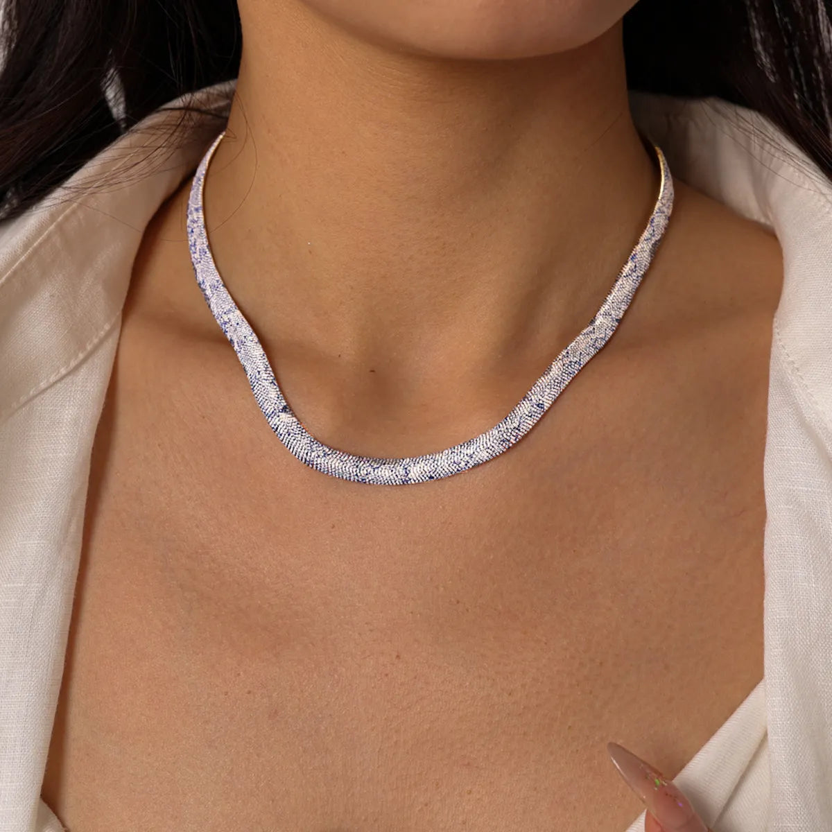 Porcelain White serpent necklace, worn