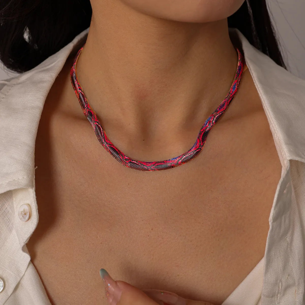 Ruby Red serpent necklace, worn